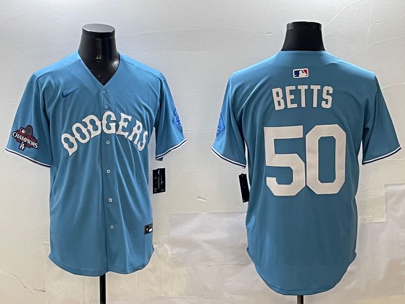 Men Los Angeles Dodgers 50 Betts Light Blue Throwback Game 2025 Nike MLB Jersey style 3